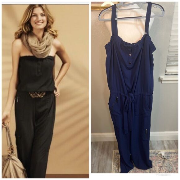 Cache Cuffed Cargo Jumpsuit
Sleeveless Square Neck Waist M navy removable Strap - Picture 1 of 12